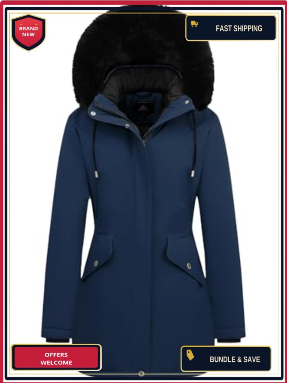 Women's Long Winter Down Coat Thicken Fleece Lined Puffer Jacket Waterproof